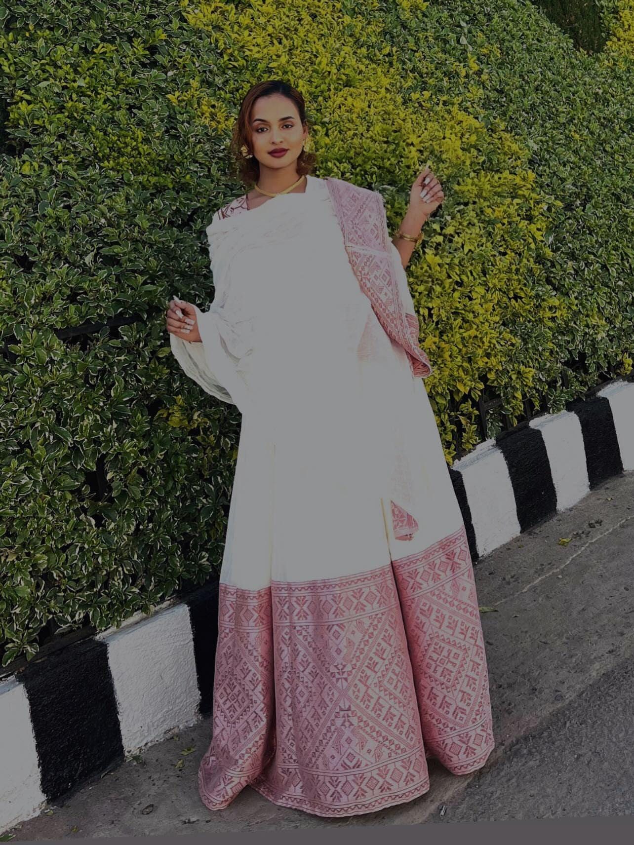 Cultural Habesha Kemis for Women,pink    Tilet Eritrean & Ethiopian Traditional Dress