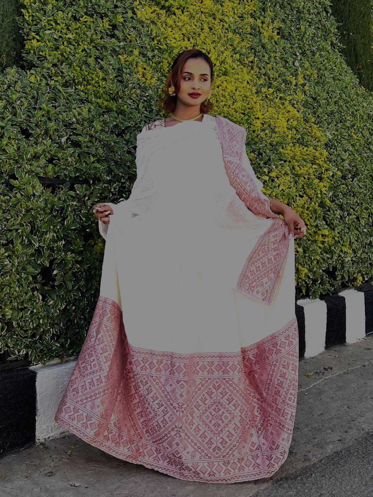 Cultural Habesha Kemis for Women,pink    Tilet Eritrean & Ethiopian Traditional Dress
