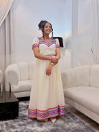 Cultural Habesha Kemis for Women purple ,   Tilet Eritrean & Ethiopian Traditional Dress