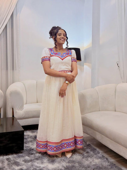 Cultural Habesha Kemis for Women purple ,   Tilet Eritrean & Ethiopian Traditional Dress