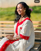Cultural Habesha Fetil Kemis for Women ,  Red Tilet Eritrean & Ethiopian Traditional Dress