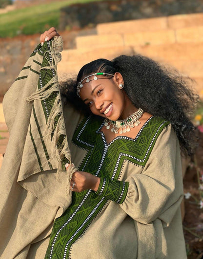 Cultural Habesha Kemis For Women, Tilet Eritrean & Ethiopian Traditional Dress, Handmade Fetil Free Size Wear