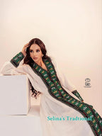 Handwoven Fetil Eritrean & Ethiopian Dress, Cultural Axum Kemis With Green, Black, and Yellow Tibeb Embroidery Tibeb