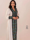 Handwoven Fetil Eritrean & Ethiopian Dress, Cultural Axum Kemis With Green, Black, and Yellow Tibeb Embroidery Tibeb