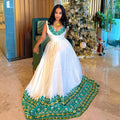 Cultural Habesha Kemis for Women, Green Tilet Eritrean & Ethiopian Traditional Dress, Custom Made