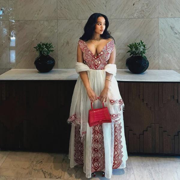 Habesha Clothing, New Red Tilet, Eritrean and Ethiopian Traditional Wedding Attire, Custom Made Fashion