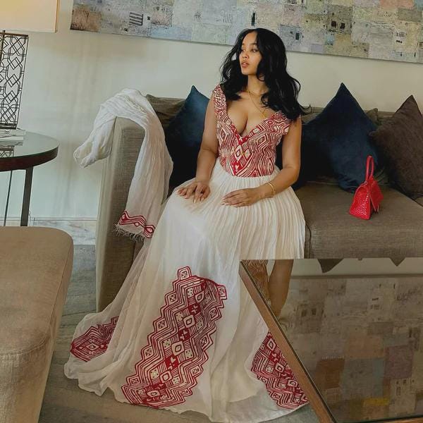 Habesha Clothing, New Red Tilet, Eritrean and Ethiopian Traditional Wedding Attire, Custom Made Fashion