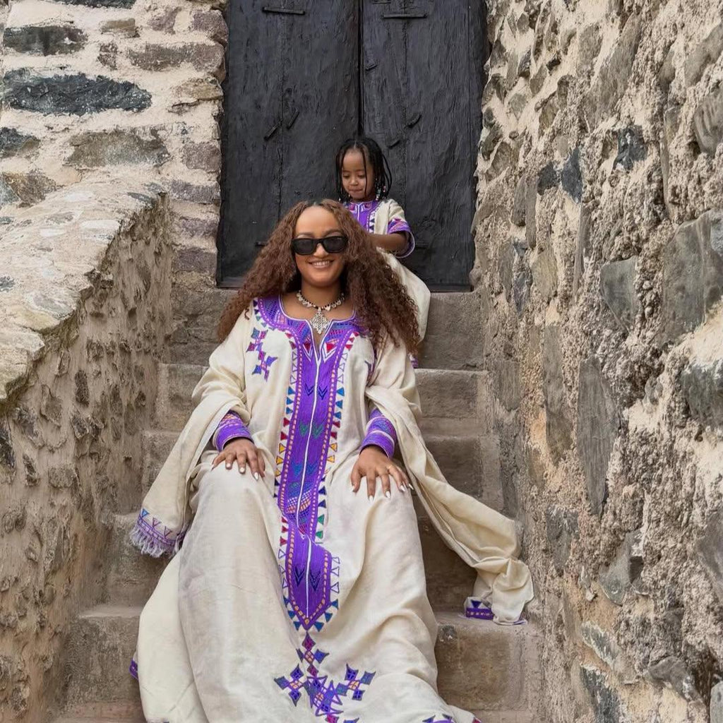 Cultural Habesha Fetil Kemis for Women, Purple Tilet Eritrean & Ethiopian Traditional Dress, Custom Made