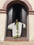 Habesha Kemis For Women, New Eritrean & Ethiopian Traditional Green Tilet Dress, Handwoven Cultural Gift
