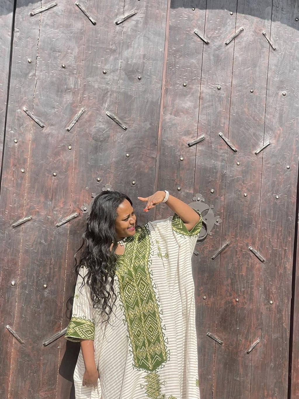 Habesha Kemis For Women, New Eritrean & Ethiopian Traditional Green Tilet Dress, Handwoven Cultural Gift