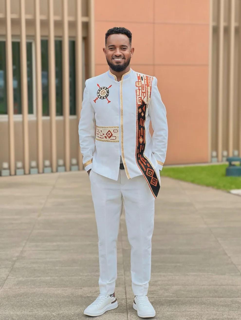 Men's Ethiopian and Eritrean Traditional Shirt, Habesha Cultural Clothing, Featuring Intricate "Tibeb" Embroidery