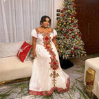 Cultural Habesha Kemis For Women, New Red Tilet Eritrean & Ethiopian Traditional Dress, Handmade Wear