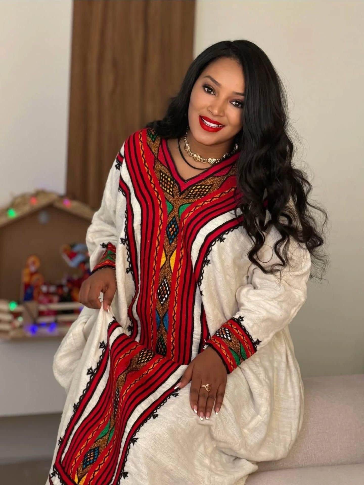 Cultural Habesha Fetil Kemis for Women, Red Tilet Eritrean & Ethiopian Traditional Dress, Cotton Fabric Clothing