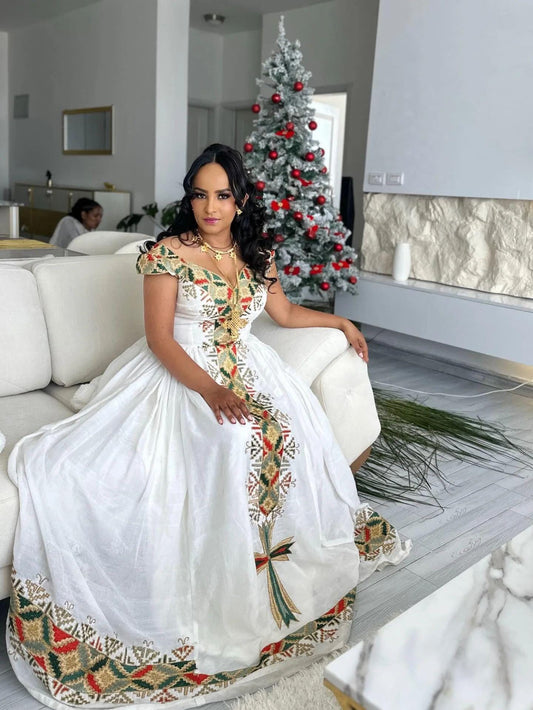 Cultural Habesha Kemis for Women,  Festive Tilet Eritrean & Ethiopian Traditional Dress, Formal Cultural Clothing