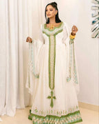 Cultural Habesha Kemis for Women green ,Tilet Eritrean & Ethiopian Traditional Dress