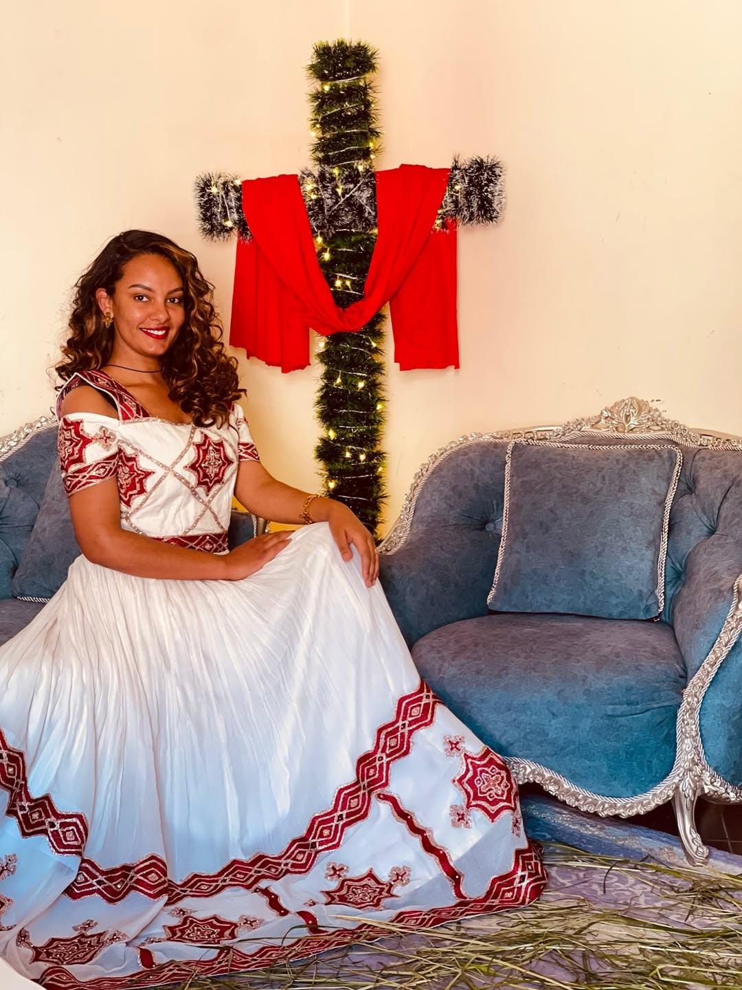 Cultural Habesha Kemis For Women, New red white  Tilet Eritrean & Ethiopian Traditional Dress