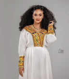 Cultural Habesha Kemis for Women, Golden Tilet Eritrean & Ethiopian Traditional Dress, Traditional Fabric Handmade Fashion