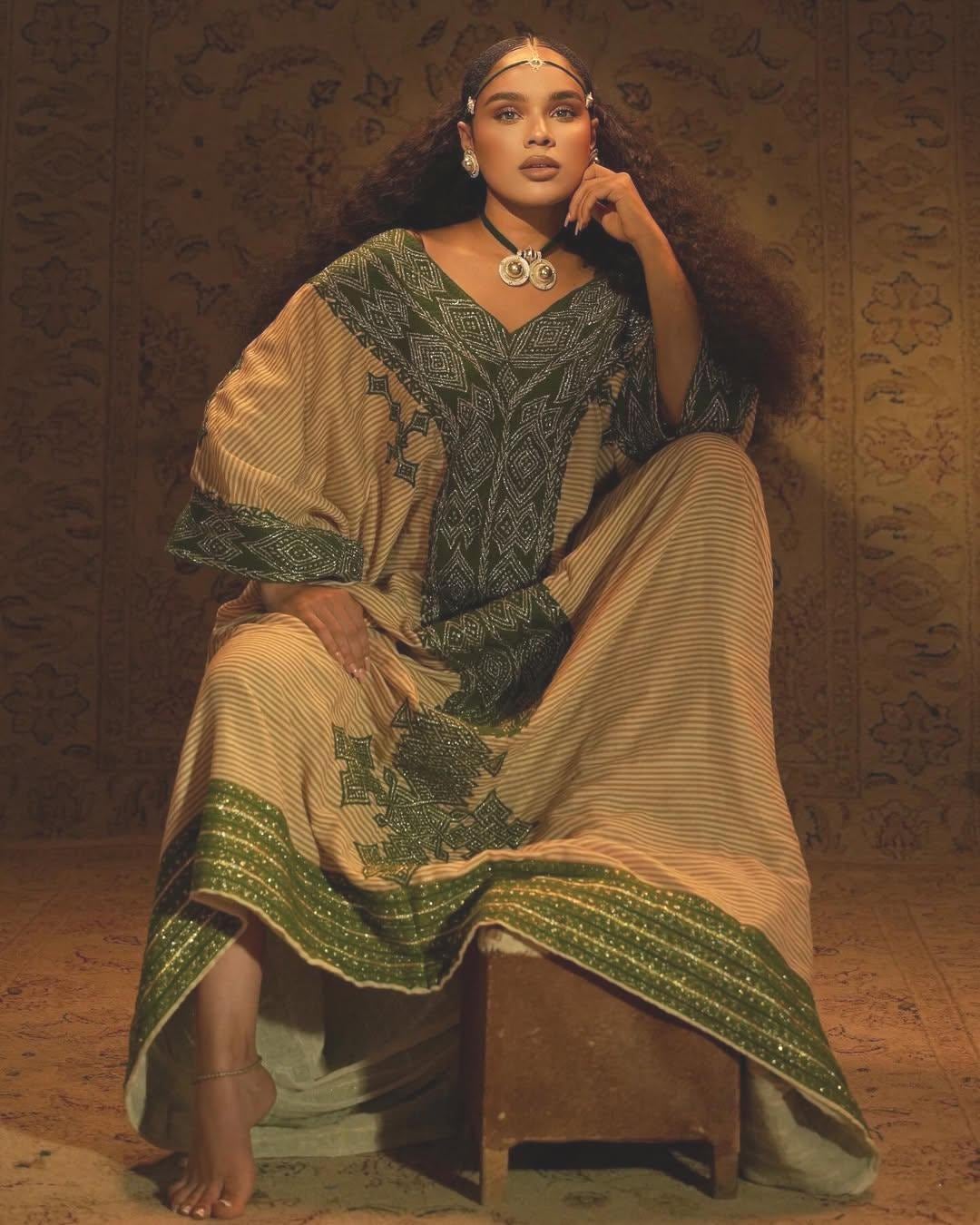 Habesha Kemis For Women, New Eritrean & Ethiopian Traditional Green Tilet Dress, Handwoven Cultural Gift