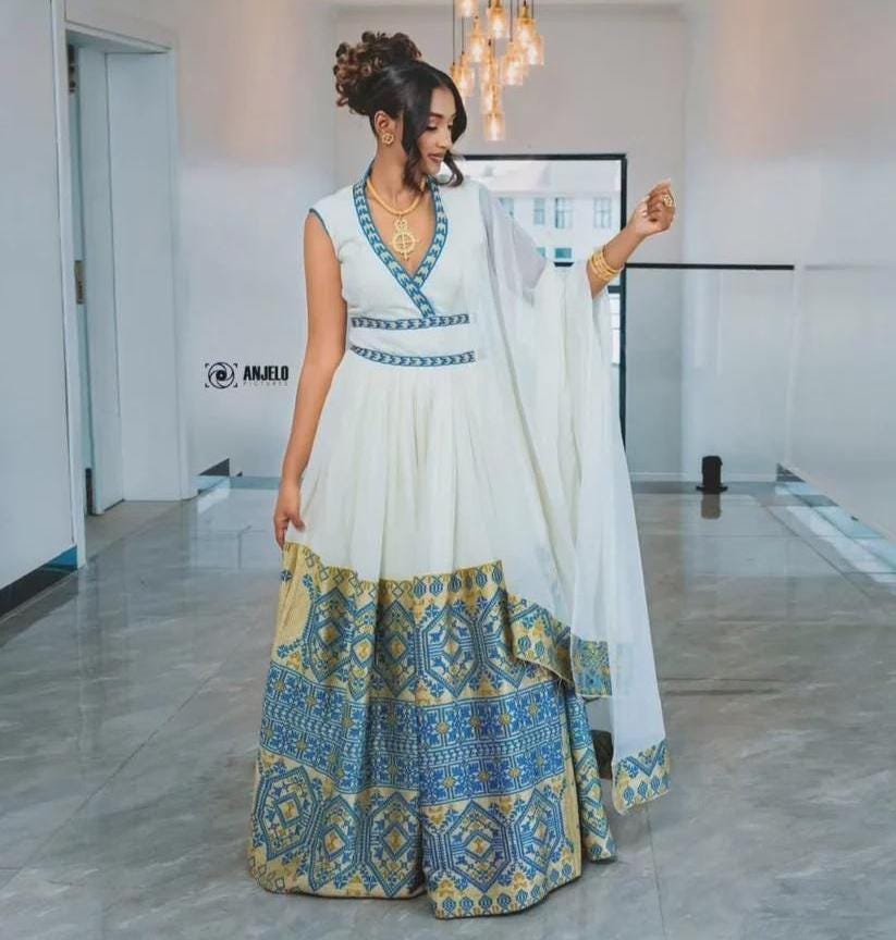 Cultural Habesha Kemis for Women, Hand Tailored Tilet, Eritrean & Ethiopian Dress, Handmade Traditional Fabric Fashion