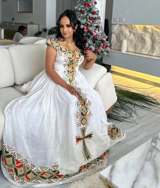 Cultural Habesha Kemis for Women,  Festive Tilet Eritrean & Ethiopian Traditional Dress, Formal Cultural Clothing