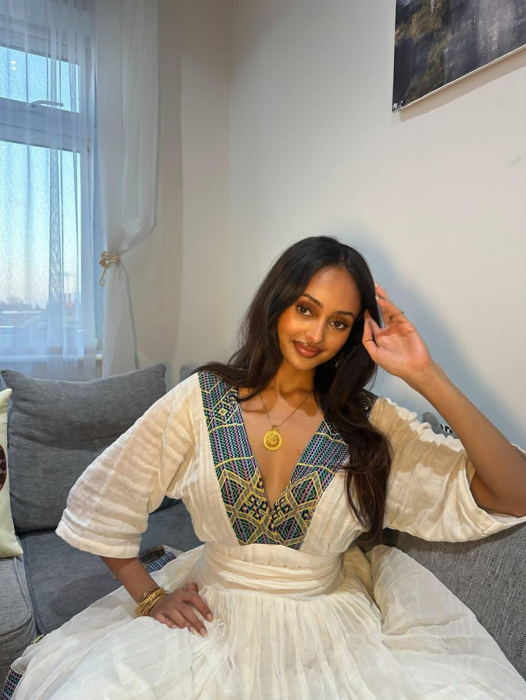 Cultural Habesha Kemis For Women, New Green Tilet Eritrean & Ethiopian Traditional Dress