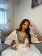 Cultural Habesha Kemis For Women, New Green Tilet Eritrean & Ethiopian Traditional Dress