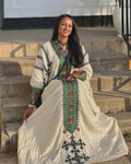 Habesha Kemis Traditional Dress, Cultural Ethiopian and Eritrean Fetil Wear, White & Green Embroidered Maxi Dress