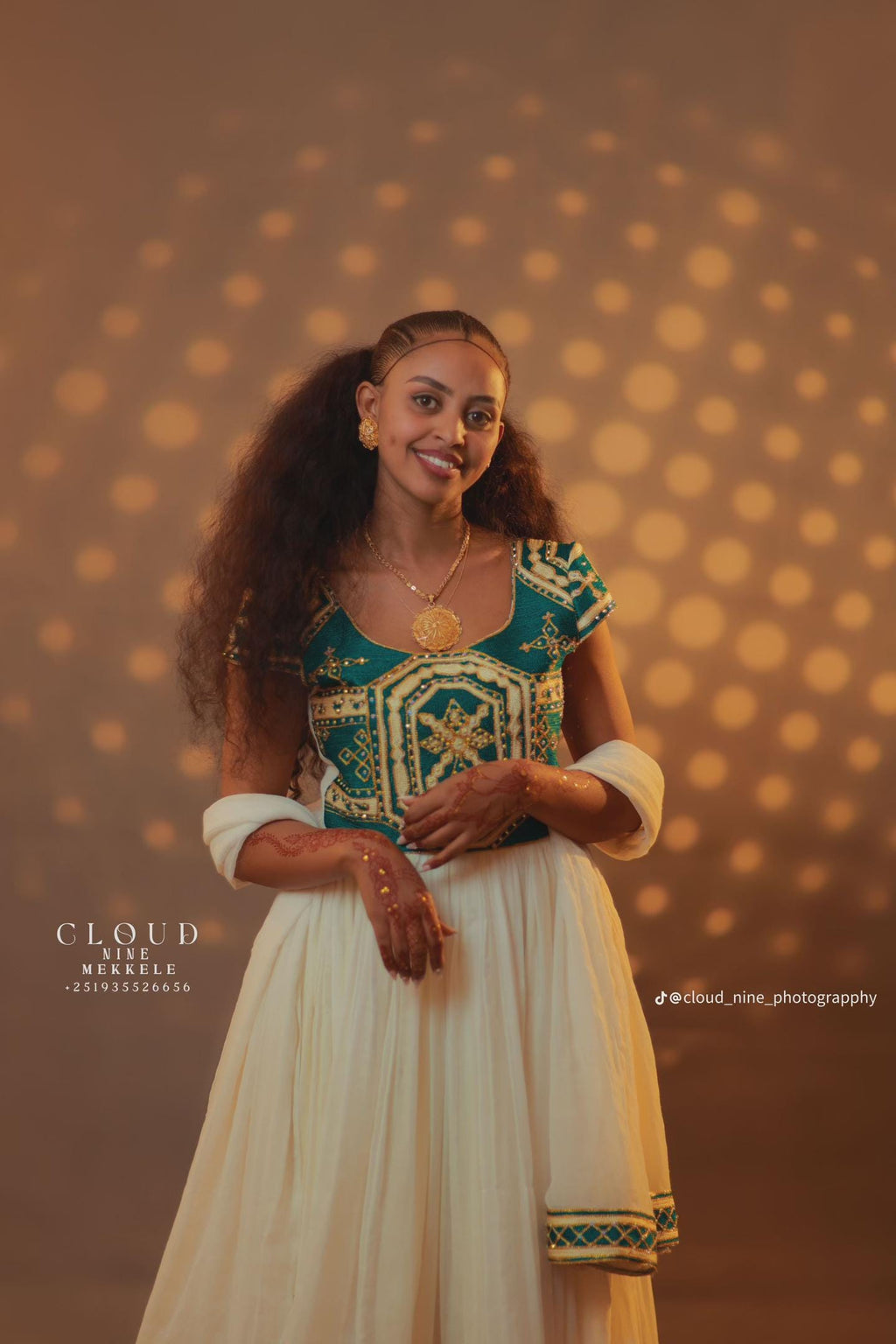 Cultural Habesha Kemis for Women golden and green  Tilet Eritrean & Ethiopian Traditional Dress