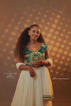 Cultural Habesha Kemis for Women golden and green  Tilet Eritrean & Ethiopian Traditional Dress