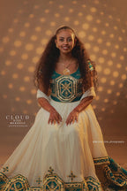 Cultural Habesha Kemis for Women golden and green  Tilet Eritrean & Ethiopian Traditional Dress