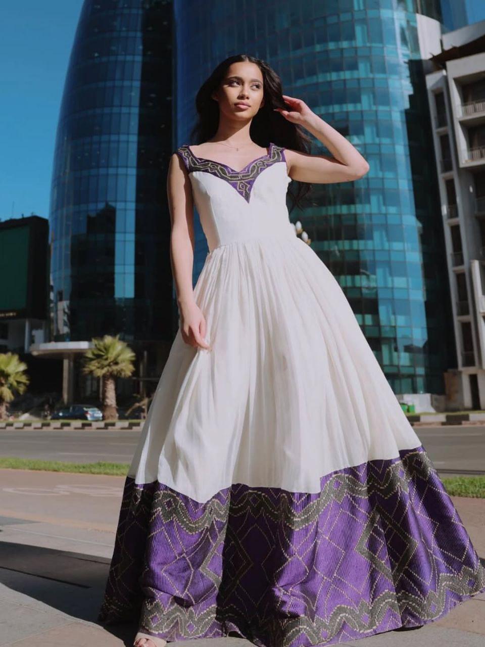 Cultural Habesha Kemis For Women, New purple Tilet Eritrean & Ethiopian Traditional Dress, Custom Made Wear