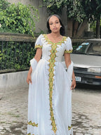 Cultural Habesha Kemis for Women yellow  Tilet Eritrean & Ethiopian Traditional Dress