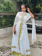 Cultural Habesha Kemis for Women yellow  Tilet Eritrean & Ethiopian Traditional Dress