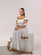 Cultural Habesha Kemis For Women, New Gold and Black Tilet Eritrean & Ethiopian Traditional Dress