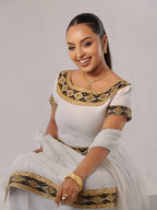 Cultural Habesha Kemis For Women, New Gold and Black Tilet Eritrean & Ethiopian Traditional Dress