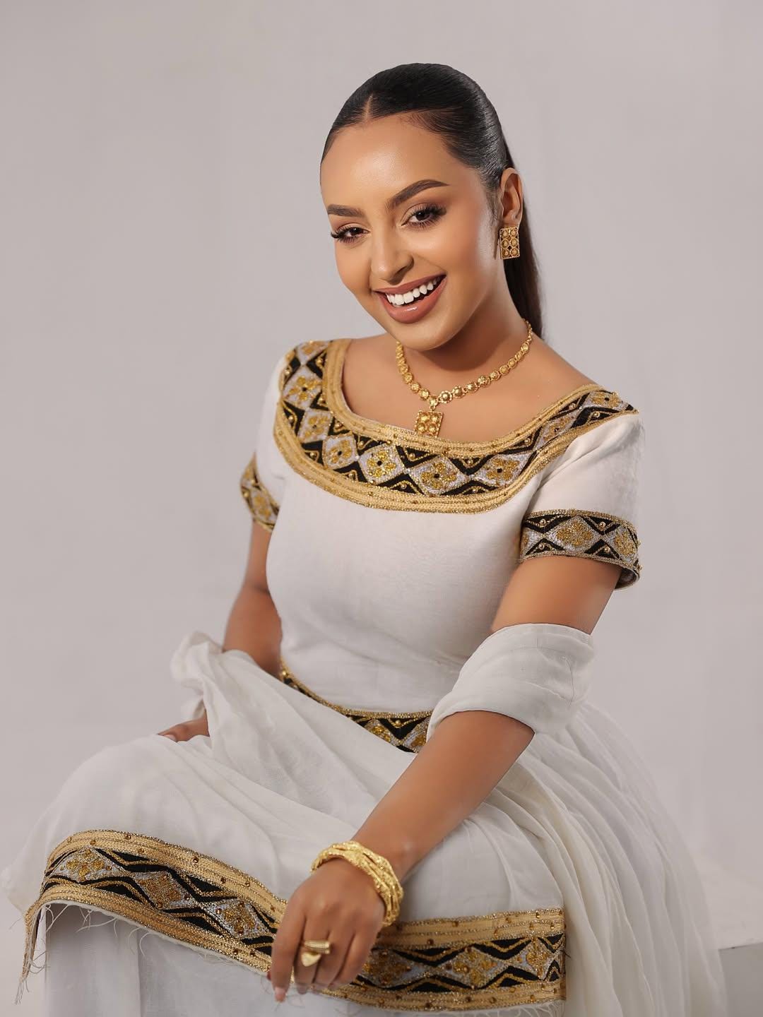 Cultural Habesha Kemis For Women, New Gold and Black Tilet Eritrean & Ethiopian Traditional Dress