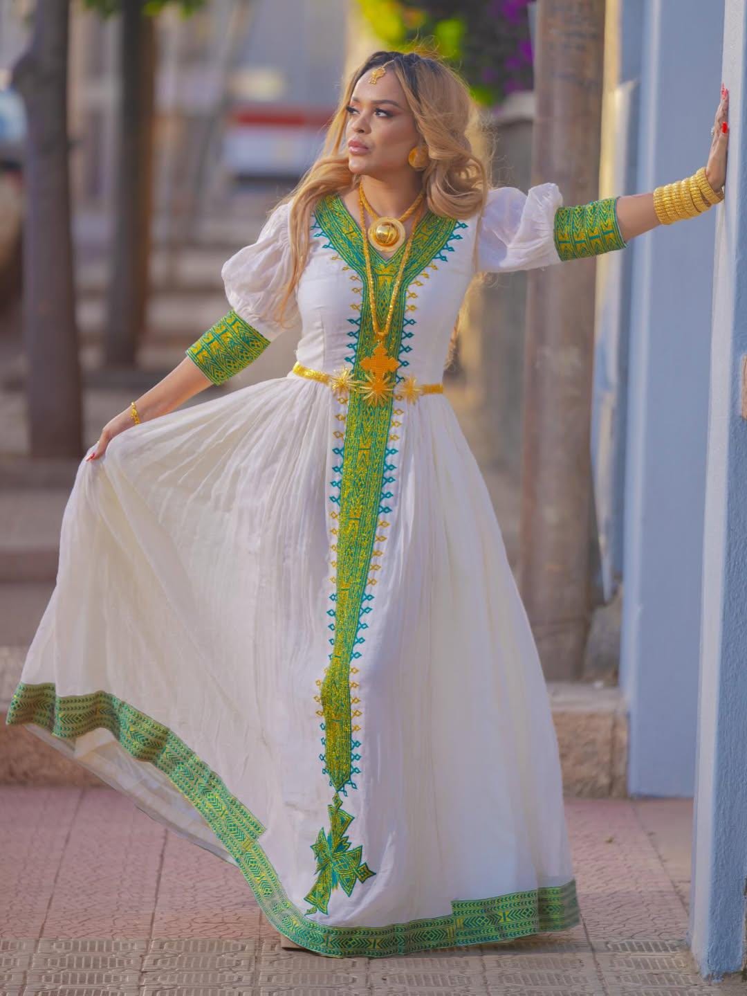 Cultural Habesha Fetil Kemis For Women, New light green Tilet Eritrean & Ethiopian Traditional Dress