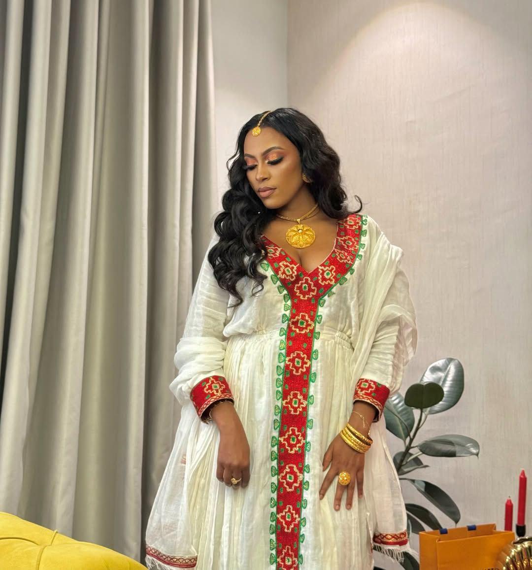 Cultural Habesha Fetil Kemis For Women, New red Tilet Eritrean & Ethiopian Traditional Dress