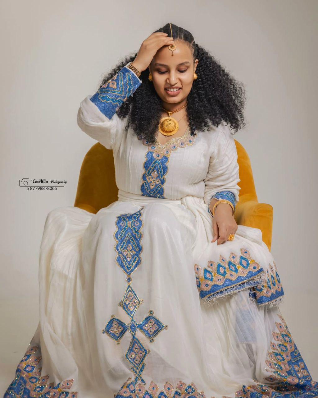 Habesha Kemis For Women, New Blue Tilet Eritrean & Ethiopian Traditional Dress, Handmade Cultural Wear