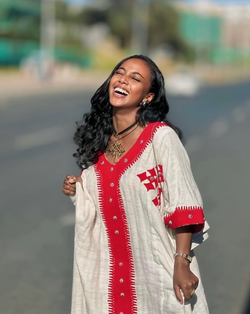Cultural Habesha Fetil Kemis for Women ,  Red Tilet Eritrean & Ethiopian Traditional Dress