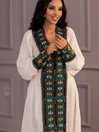 Handwoven Fetil Eritrean & Ethiopian Dress, Cultural Axum Kemis With Green, Black, and Yellow Tibeb Embroidery Tibeb