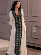 Handwoven Fetil Eritrean & Ethiopian Dress, Cultural Axum Kemis With Green, Black, and Yellow Tibeb Embroidery Tibeb