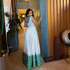 Cultural Habesha Kemis for Women, Green Tilet Eritrean & Ethiopian Traditional Dress, Custom Made