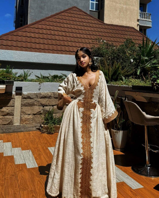 Cultural Habesha Fetil Kemis for Women , Golden Tilet Eritrean & Ethiopian Traditional Dress, Custom Made