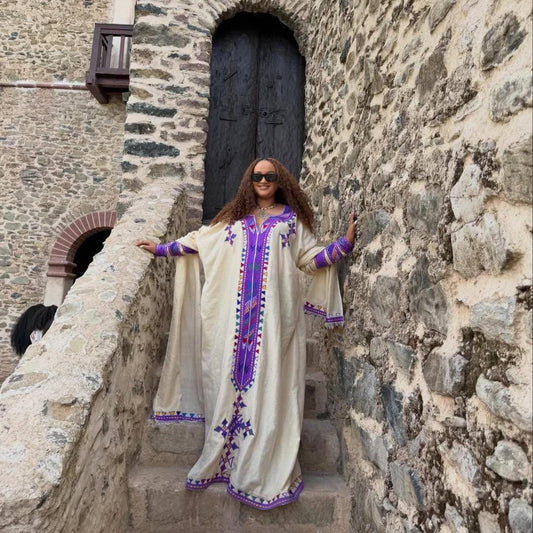 Cultural Habesha Fetil Kemis for Women, Purple Tilet Eritrean & Ethiopian Traditional Dress, Custom Made