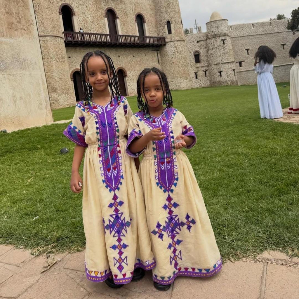 Cultural Habesha Fetil Kemis for Women, Purple Tilet Eritrean & Ethiopian Traditional Dress, Custom Made