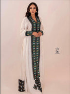 Handwoven Fetil Eritrean & Ethiopian Dress, Cultural Axum Kemis With Green, Black, and Yellow Tibeb Embroidery Tibeb