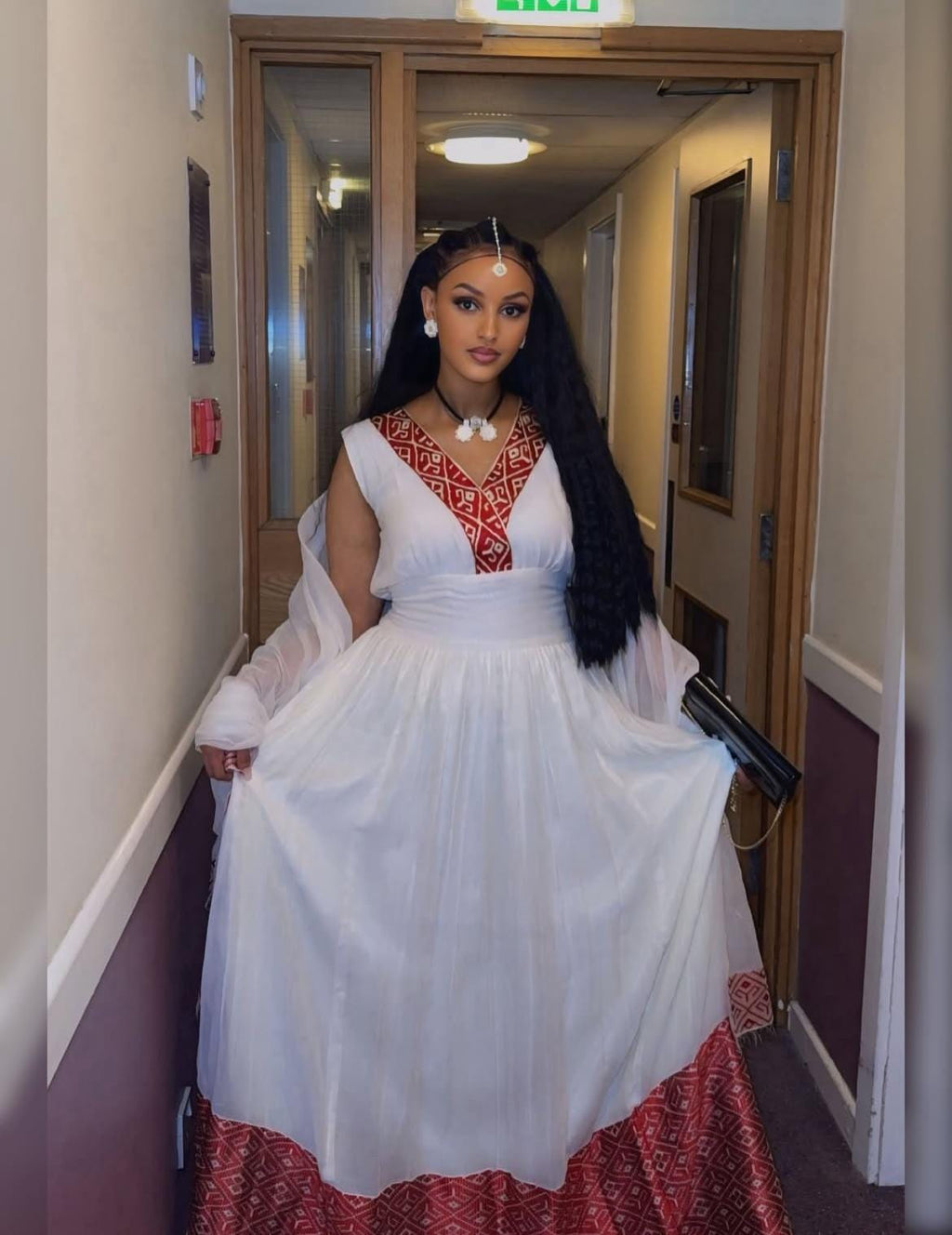 Cultural Habesha Kemis For Women, New red Tilet Eritrean & Ethiopian Traditional Dress