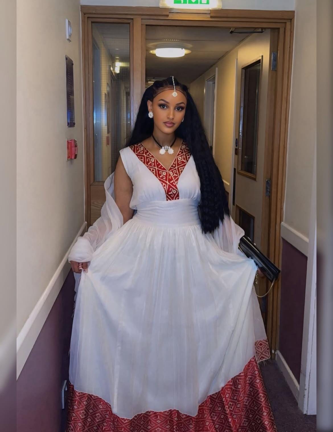Cultural Habesha Kemis For Women, New red Tilet Eritrean & Ethiopian Traditional Dress