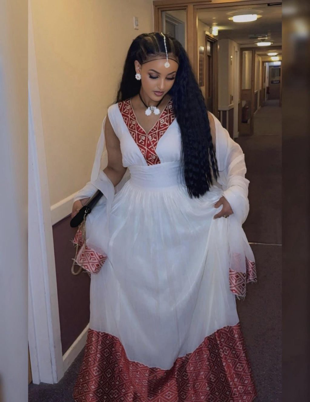 Cultural Habesha Kemis For Women, New red Tilet Eritrean & Ethiopian Traditional Dress